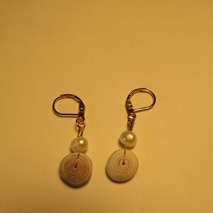 Handcrafted Gold Hoop Puka Shell Earrings With Pearls (SHELLS HAND FOUND BY ME)